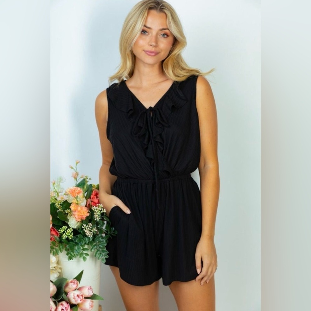New White Birch Surplice Front Romper in Black in Sz 1X (16-18)